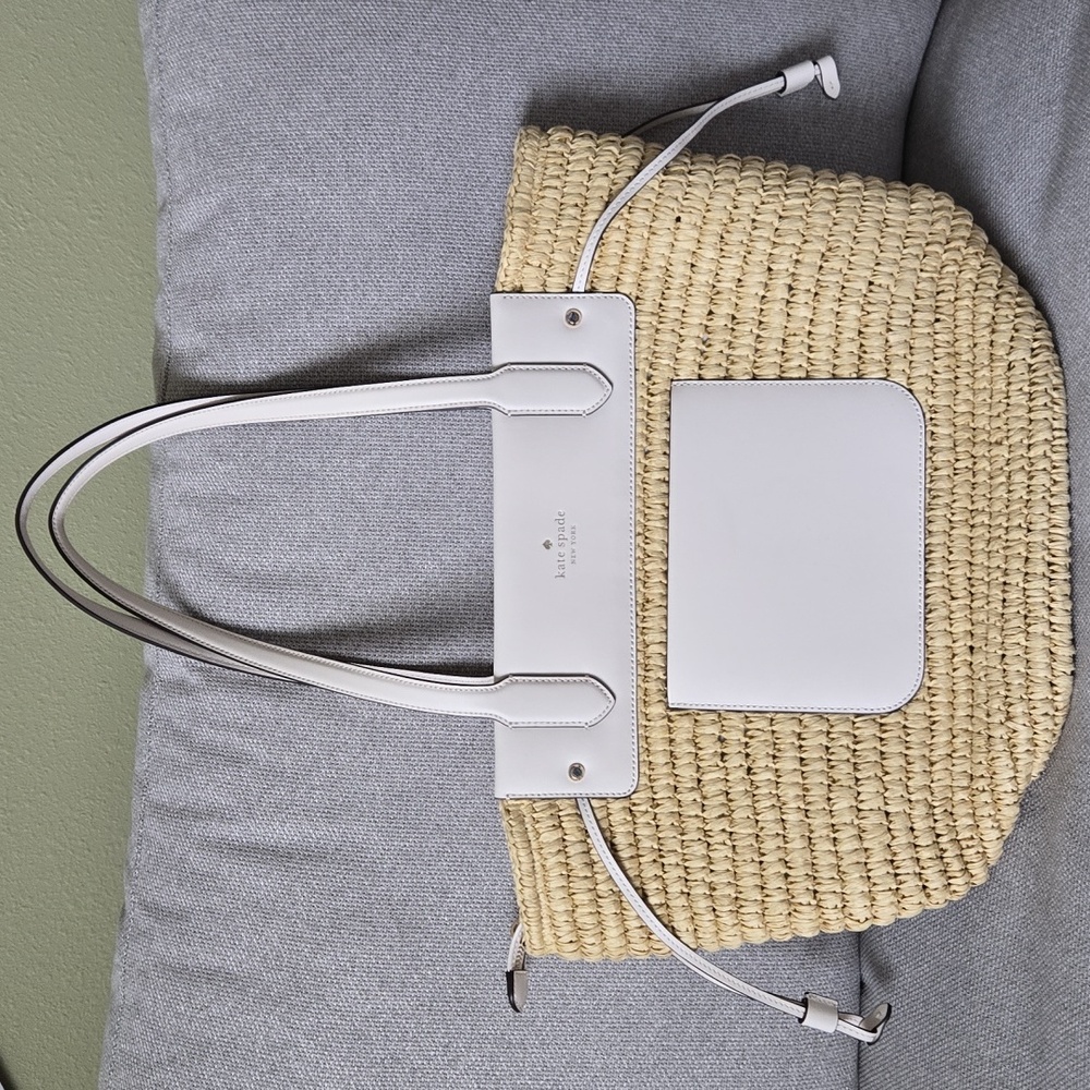 Kate Spade Straw Leather Tote Shoulder Bag White